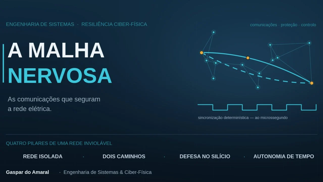 Capa do artigo «A Malha Nervosa: as comunicações que seguram a rede elétrica — e porque não podem ser uma rede de escritório»