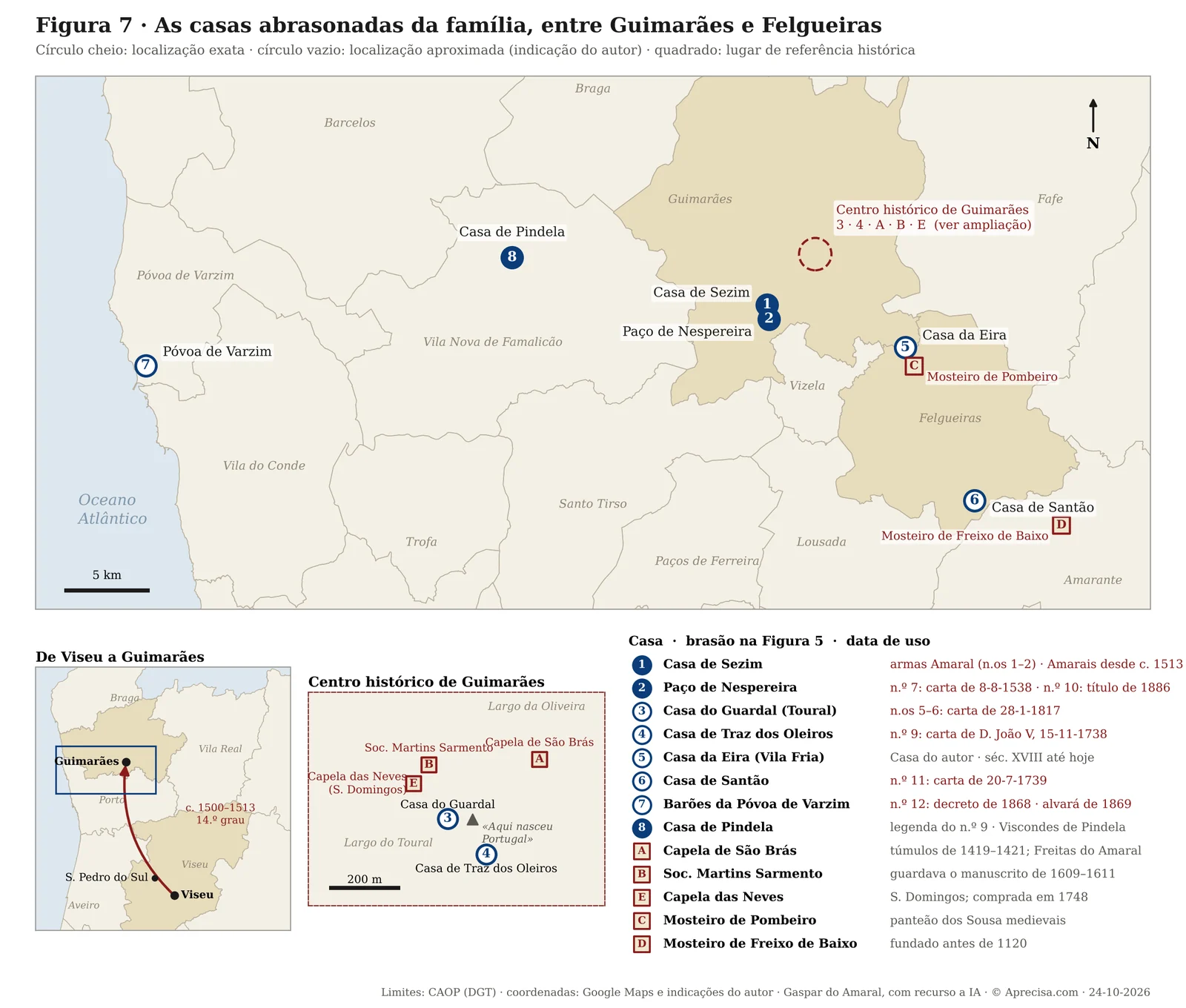 Mapa das casas abrasonadas da família entre Guimarães e Felgueiras