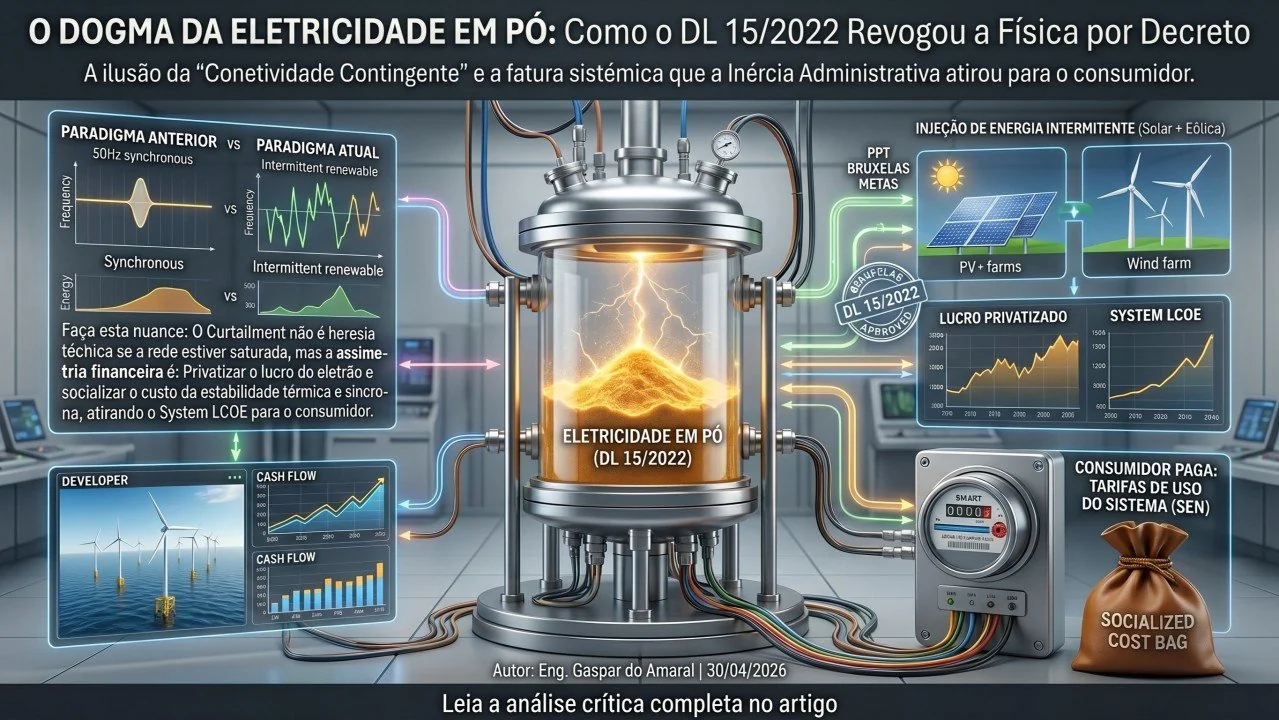 Capa do artigo «O Dogma da Eletricidade em Pó: Como o DL 15/2022 Revogou a Física por Decreto»