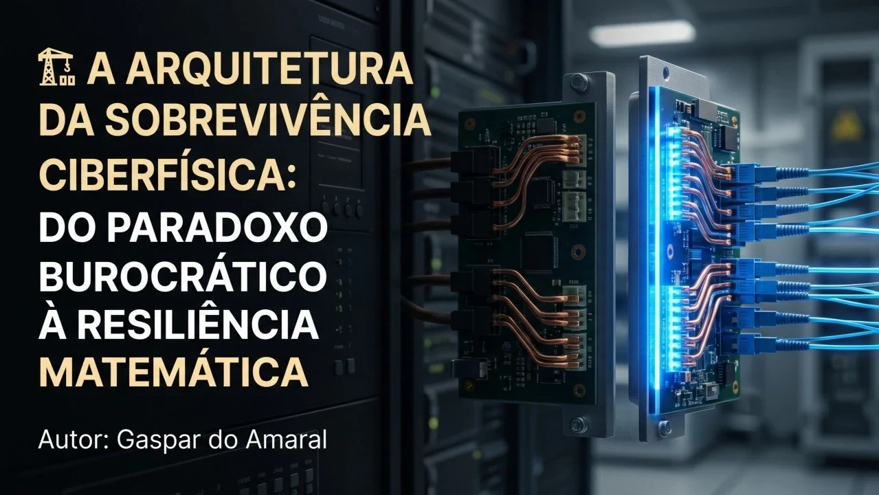 Original cover of the article, with its texts in Portuguese: “A Arquitetura da Sobrevivência Ciberfísica: do Paradoxo Burocrático à Resiliência Matemática” (The architecture of cyber-physical survival: from the bureaucratic paradox to mathematical resilience) and “Autor: Gaspar do Amaral” (Author: Gaspar do Amaral). © Aprecisa.com
